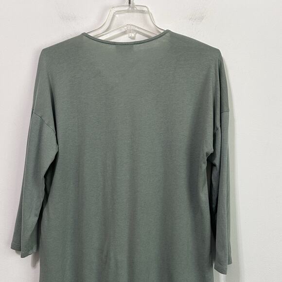 J Jill Embroidered Shirt Top S Sage Green V Neck 3/4 Sleeve Boho Casual Floral - Picture 7 of 9